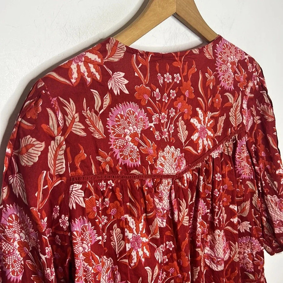 RACHEL ZOE Embroidered Boho Floral V Neck Valentines Day Peasant Babydoll Blouse - Picture 4 of 9